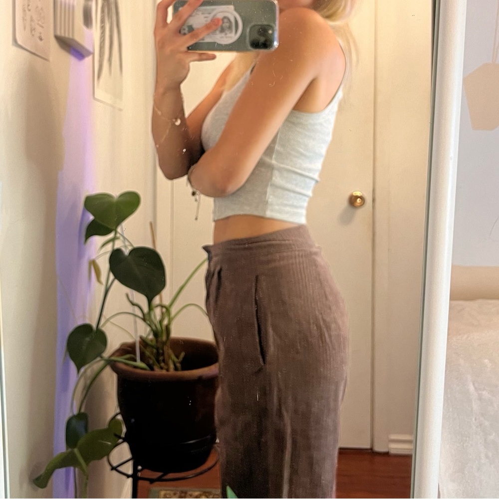 brown corduroy wide leg pants | high rise